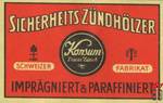 SICHERHEITS-ZUNDHOLZER Konsum Verein Zurich schweizer fabrikat impragn