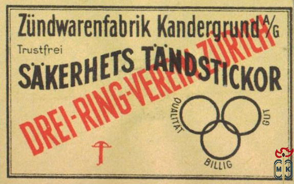 SAKERHETS TANDSTICKOR Drei-Ring-Verein Zurich Zundwarenfabrik Kandergr