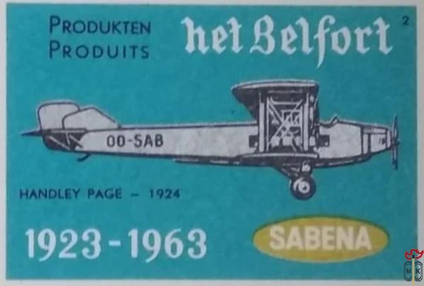 HANDLEY PAGE - 1924 Hef Belford Produkten Produits Sabena 1923-1963