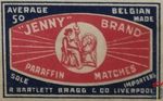 "Jenny" brand Paraffin matches sole importers r bartlett bra