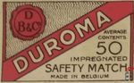 Duroma B&Co average contents 50 impregnated safety matches made in Bel