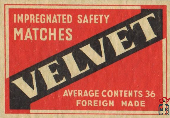 Velvet impregnated safety matches average contents 36 foreign made