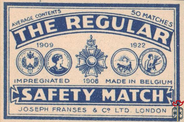 The Regular Safety match average contents 50 matches impregnated 1908