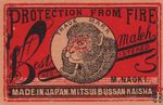 Protection from fire dest match registered trade mark M.Naoki. Made in