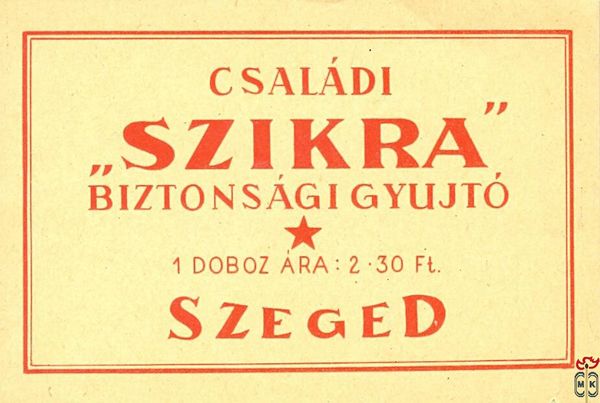 1716 Családi Szikra biztonsági gyújtó 1 doboz ára 2.30 Ft., Szeged-95x
