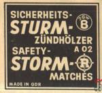 Sicherheits-STURM-Zundholzer A 02 Safety-STORM-Matches Made in GDR