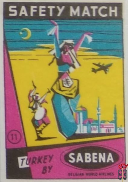 Turkey by Belgian world airlines Sabena safety matches