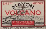 Mayon Volcano safety matches trade mark e.santos & co Manila. p.l. mad