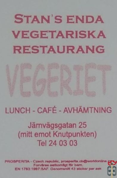 VEGERIET Stan's enda vegetariska restaurang Prosperita - Chech pep