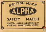 Alpha British made safety match united match industries Ltd. bishops s