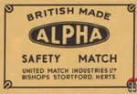 Alpha british made safety match united match industries Ltd bishops st