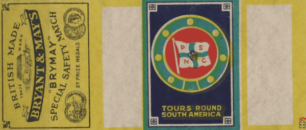 Tours round South America British made trade mark Bryant & Mays "