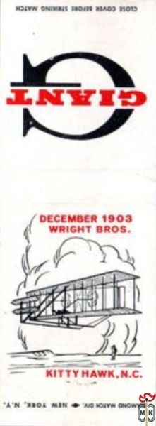 December 1903 wright bros. kitty hawk. N.C. Diamond match day New York