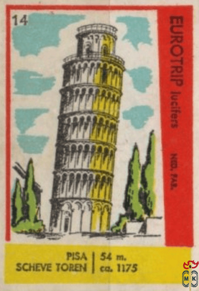 Pisa Scheve Toren 54 m. ca. 1175 Evrotrip lucifers Ned. fab.
