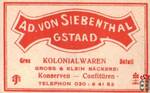 AD. VON SIBENTHAL GSTAAD Kolonialwaren gross & klein backere: Konserve