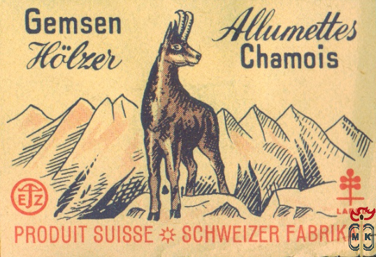 Gemsen Holzer Allumettes Chamois Produit Suisse Schweizer Fabrikat