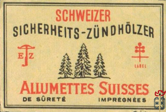 Schweizer Sicherheits-Zunholzer Allumettes Suisses de surete impregnee