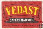 Vedast safety matches average contents 45 made in Belgium