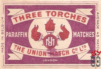 Three torches the union match Co Ltd paraffin matches London average 4