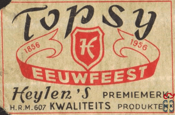 Topsy 1856 1956 Eeuwfeest Keylen's premiemerk h.r.m. 607 Kwaliteit