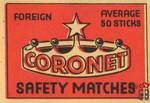Coronet safety matches foreign average 50 sticks