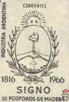 Corrientes Industria Argentina SIGNO 1816 1966 35 fosforos de madera