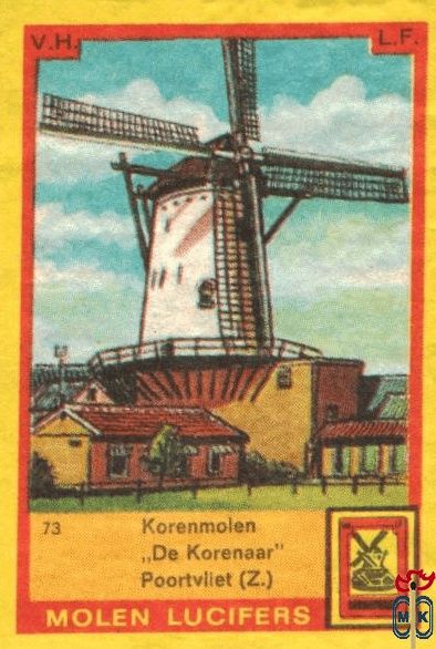 Korenmolen "De Korenaar" Poortvliet (Z.) Molen lucifers v.h.