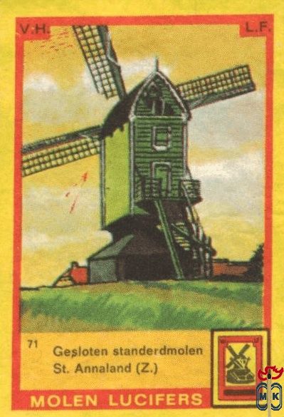 Gesloten standerdmolen St. Annaland (Z.) Molen lucifers v.h. l.f.