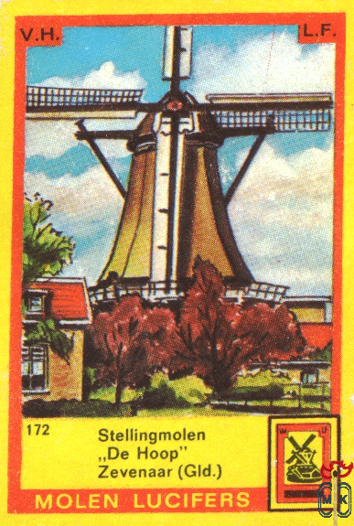 Stellingmolen "De Hoop" Zevenaar (Gld.) Molen lucifers v.h.