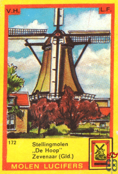 Stellingmolen "De Hoop" Zevenaar (Gld.) Molen lucifers v.h.