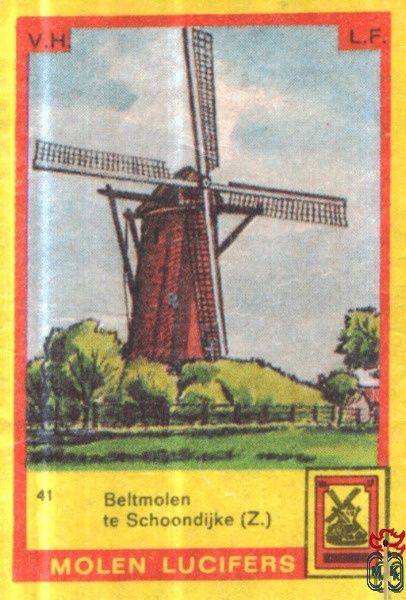 Beltmolen te Schoondijke (Z.) Molen lucifers v.h. l.f.