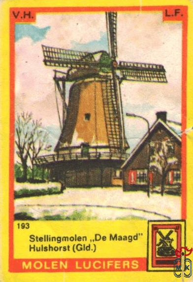 Stellingmolen "De Maagd" Hulshorst (Gld.) Molen lucifers v.h