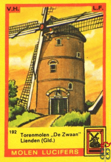 Torenmolen "De Zwaan" Lienden (Gld.) Molen lucifers v.h. l.f