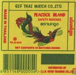 eacock brand safety matches distributed by C.I.N. inter trading co. lt