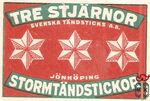 Tre Stjarnor stormtandstickor Jonkoping Svenska tandsticks a.b.