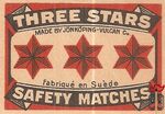Three Stars safety matches made by Jonkoping-Vulcan Co. Fabrique en Su