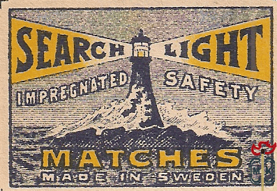 Search Light impregnated safety matches made in Sweden