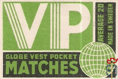 VIP globe vest pocket matches average 20 made in Sweden