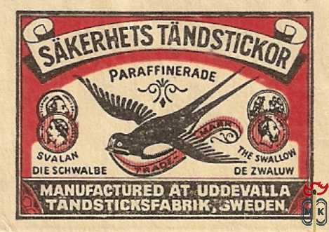 Sakerhets Tandstickor Paraffinerade svalan die schwalbe the swallow de