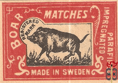 Boar matches registered mark parafined impregnated made in Sweden
