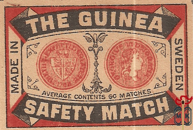 The Guinea safety matches average contents 60 matches made in Sweden