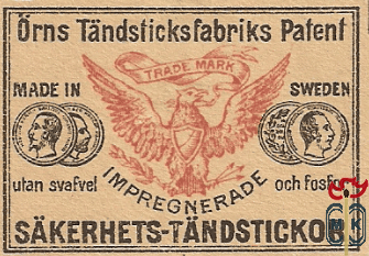 Orns Tandsticksfabriks Patent Sakerhets-Tandstickor impregnerade utan
