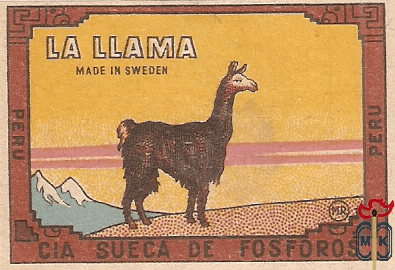La Llama Peru cia sueca de fosforos made in  Sweden