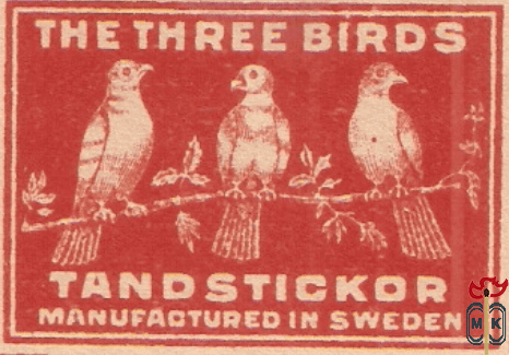 The Three Birds tandstickor manufactured in Sweden