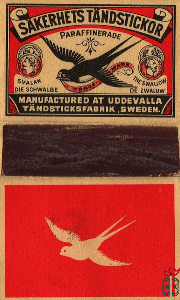 Sakerhets tandstickor paraffinerade slavan die schwalbe the swallow de