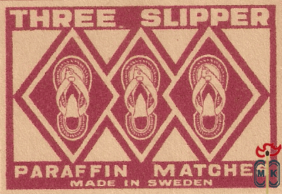 Three Slipper paraffin matches made in Sweden