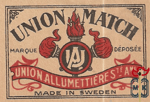 Union Match marque deposee union allumettieres Ste Ame made in Sweden