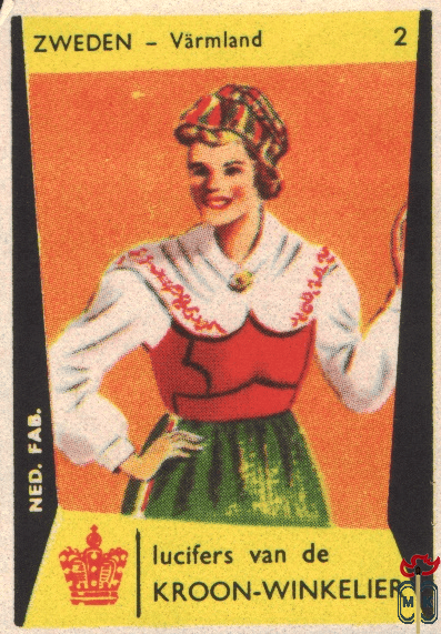2 Zweden - Varmland lucifers van de Kroon-Winkelier Ned. fab.