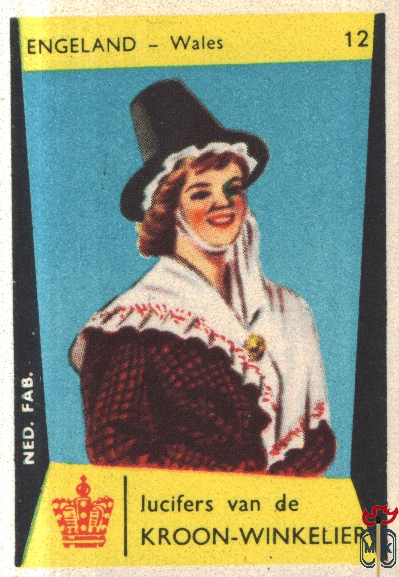 12 Engeland - Wales lucifers van de Kroon-Winkelier Ned. fab.