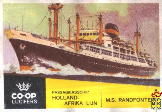 M.S. Randfontein Passagiersschip Holland-Afrika Lijn Co-Op Lucifers